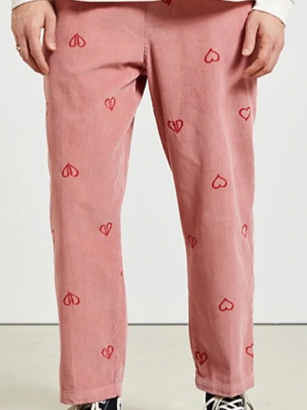 Urban Outfitters UO Blush Corduroy Embroidered Heart Pants
